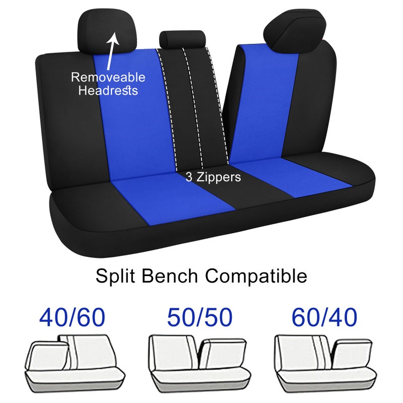 CAROMOP Waterproof Car Seat Cover Full Seats  Neoprene Seat Covers for Cars Split Bench Compatible Car Interior Covers  Universal Fit Most Car Sedan Truck SUV(Black/Blue) - Image 4